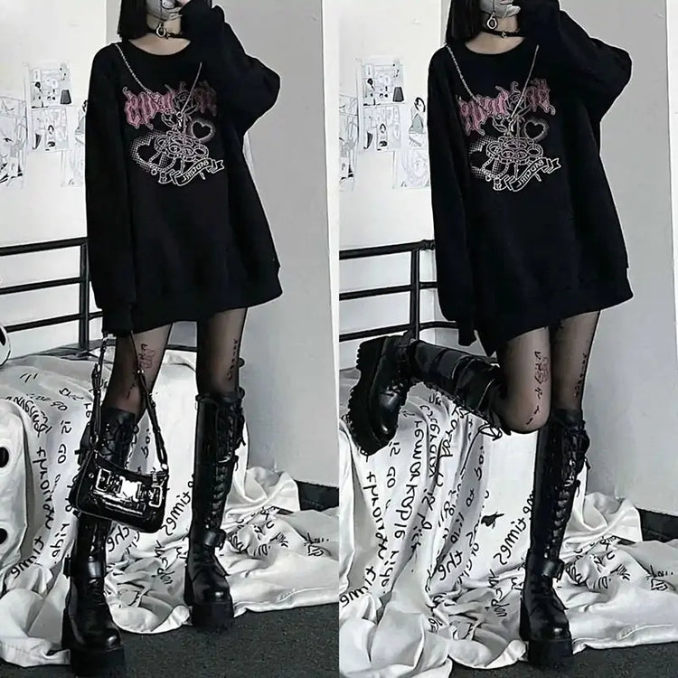 long sleeve japanese sweet cool black and white sweater women