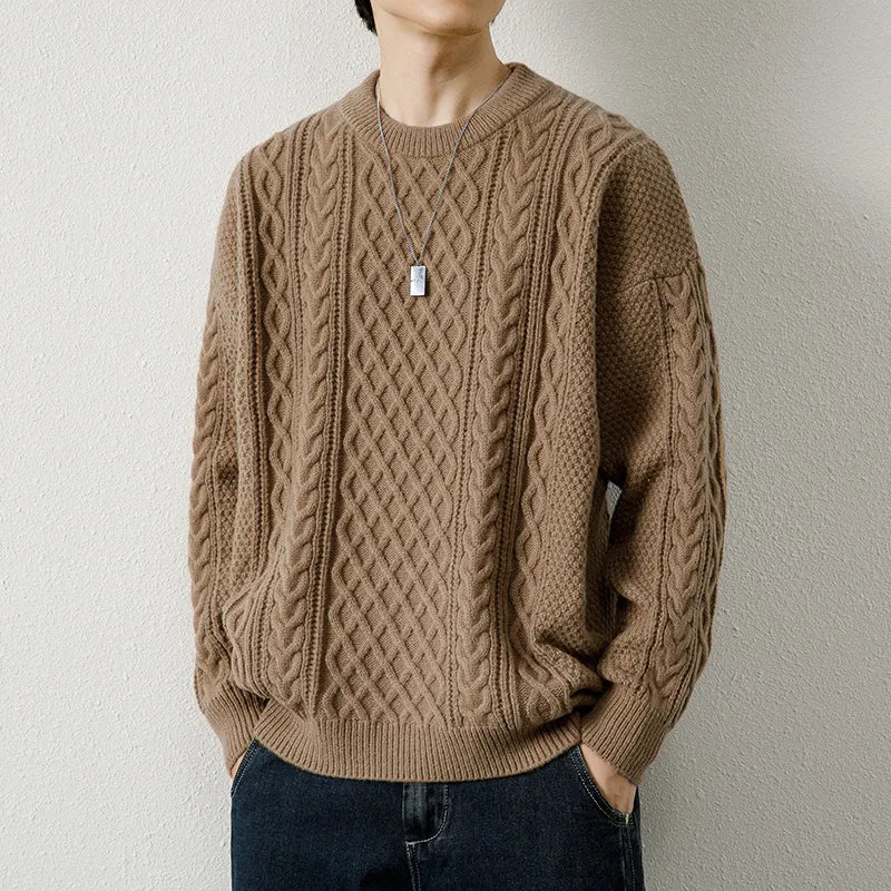 Men Twist Weave Round Neck Sweater
