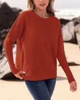Women Long Sleeve Ribbed Knit Sweater