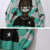 men Harajuku vintage cartoon anime knitted sweater