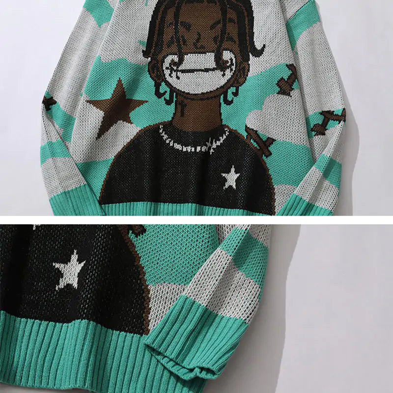 men Harajuku vintage cartoon anime knitted sweater