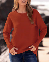 Women Long Sleeve Ribbed Knit Sweater