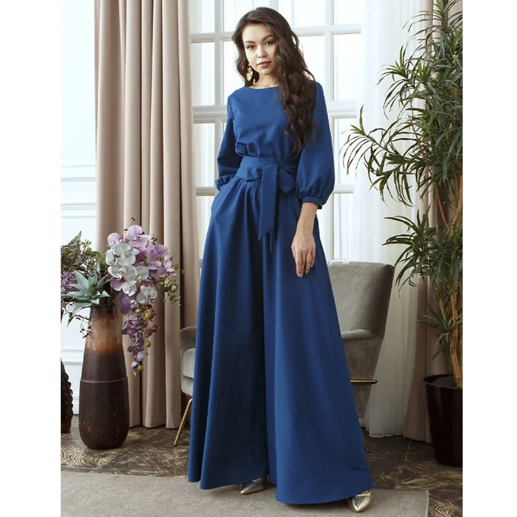 women autumn casual sashes dress