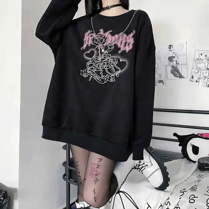 long sleeve japanese sweet cool black and white sweater women
