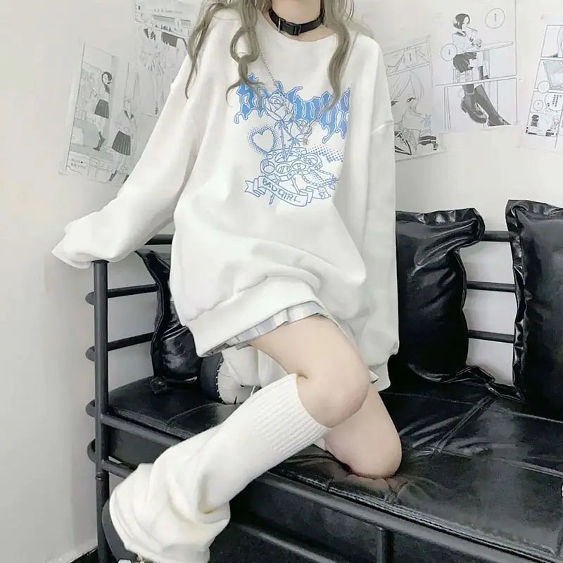 long sleeve japanese sweet cool black and white sweater women