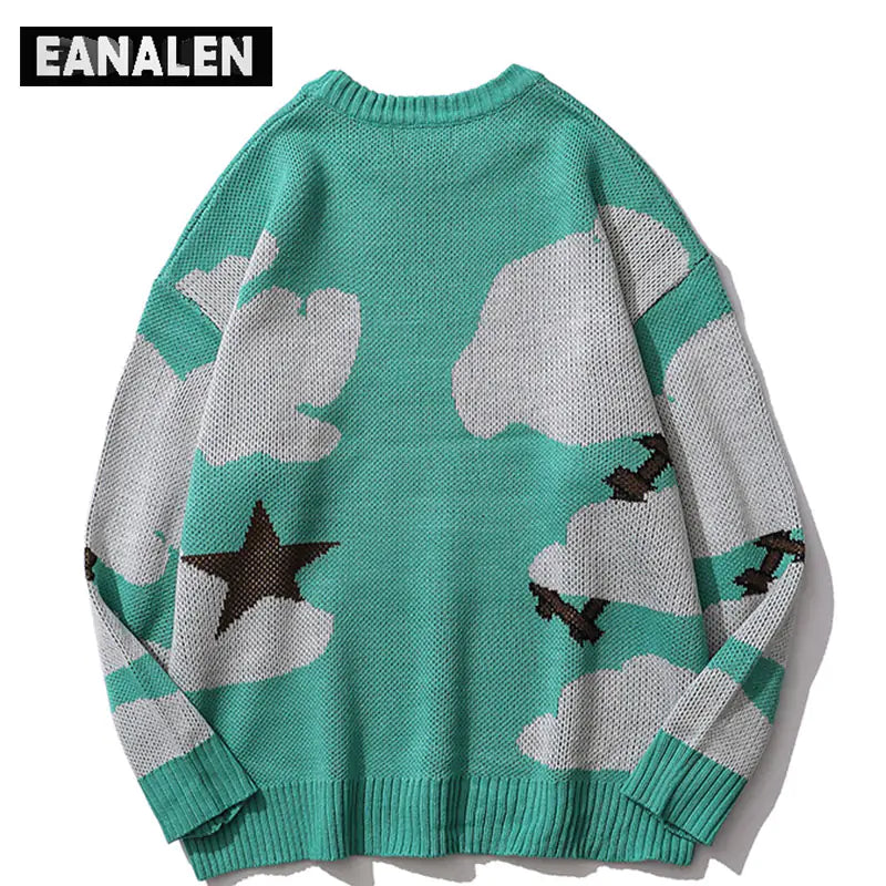 men Harajuku vintage cartoon anime knitted sweater