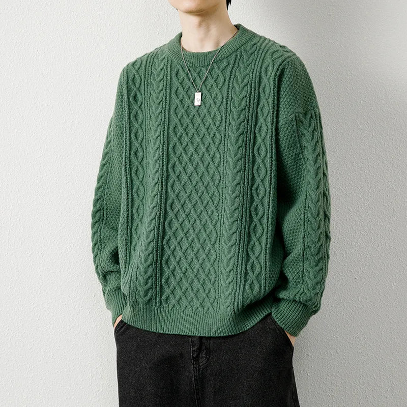 Men Twist Weave Round Neck Sweater