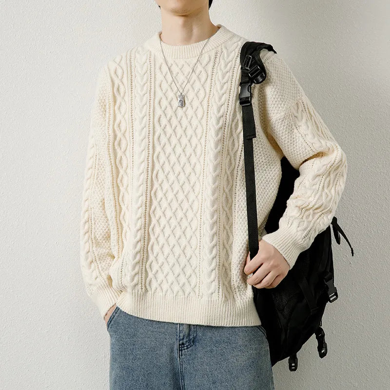 Men Twist Weave Round Neck Sweater