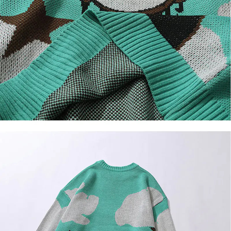 men Harajuku vintage cartoon anime knitted sweater