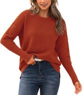 Women Long Sleeve Ribbed Knit Sweater
