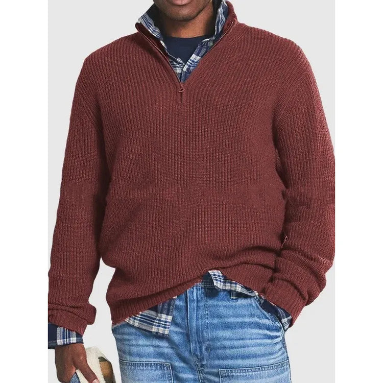 Men Casual Loose Zip Stand Collar Sweater