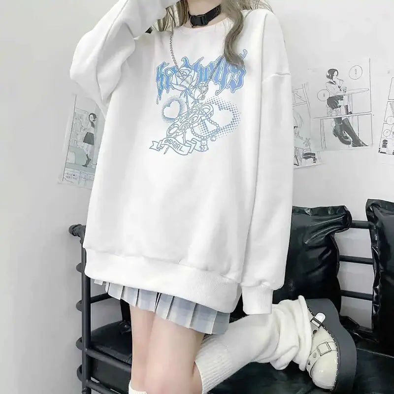 long sleeve japanese sweet cool black and white sweater women