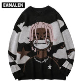 men Harajuku vintage cartoon anime knitted sweater