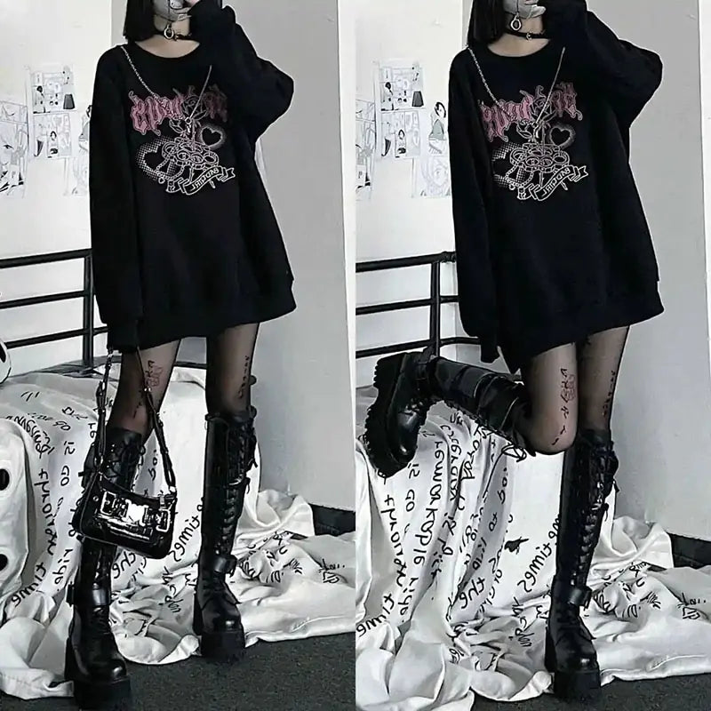 long sleeve japanese sweet cool black and white sweater women