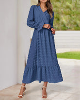 women high waisted ruffle dress with sleeves