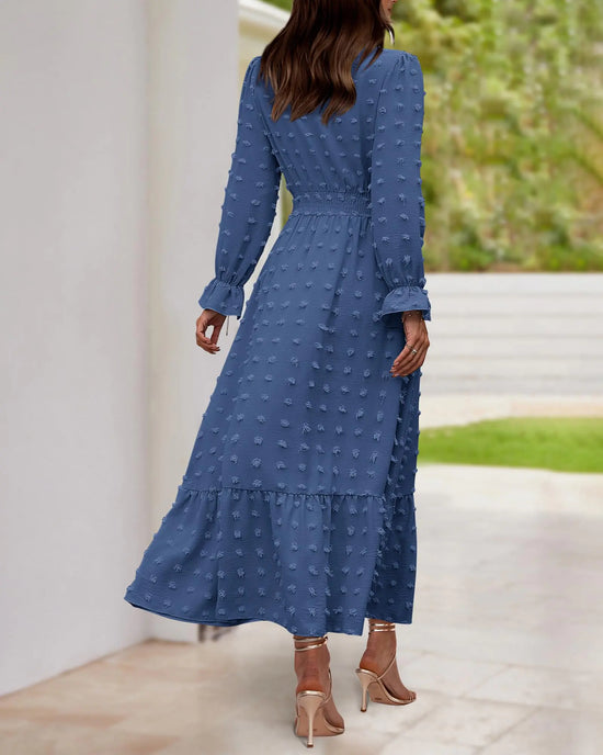 women high waisted ruffle dress with sleeves