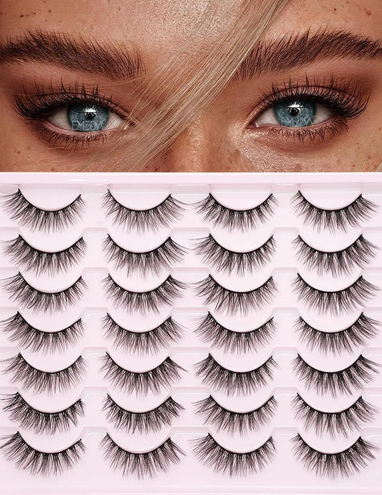 Natural Flirty Cat Eye Lashes - 14 Pair Faux Mink Set by EMEDA