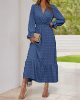women high waisted ruffle dress with sleeves
