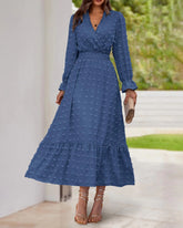women high waisted ruffle dress with sleeves