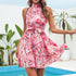 midi women flowers print halterneck dress