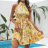 midi women flowers print halterneck dress